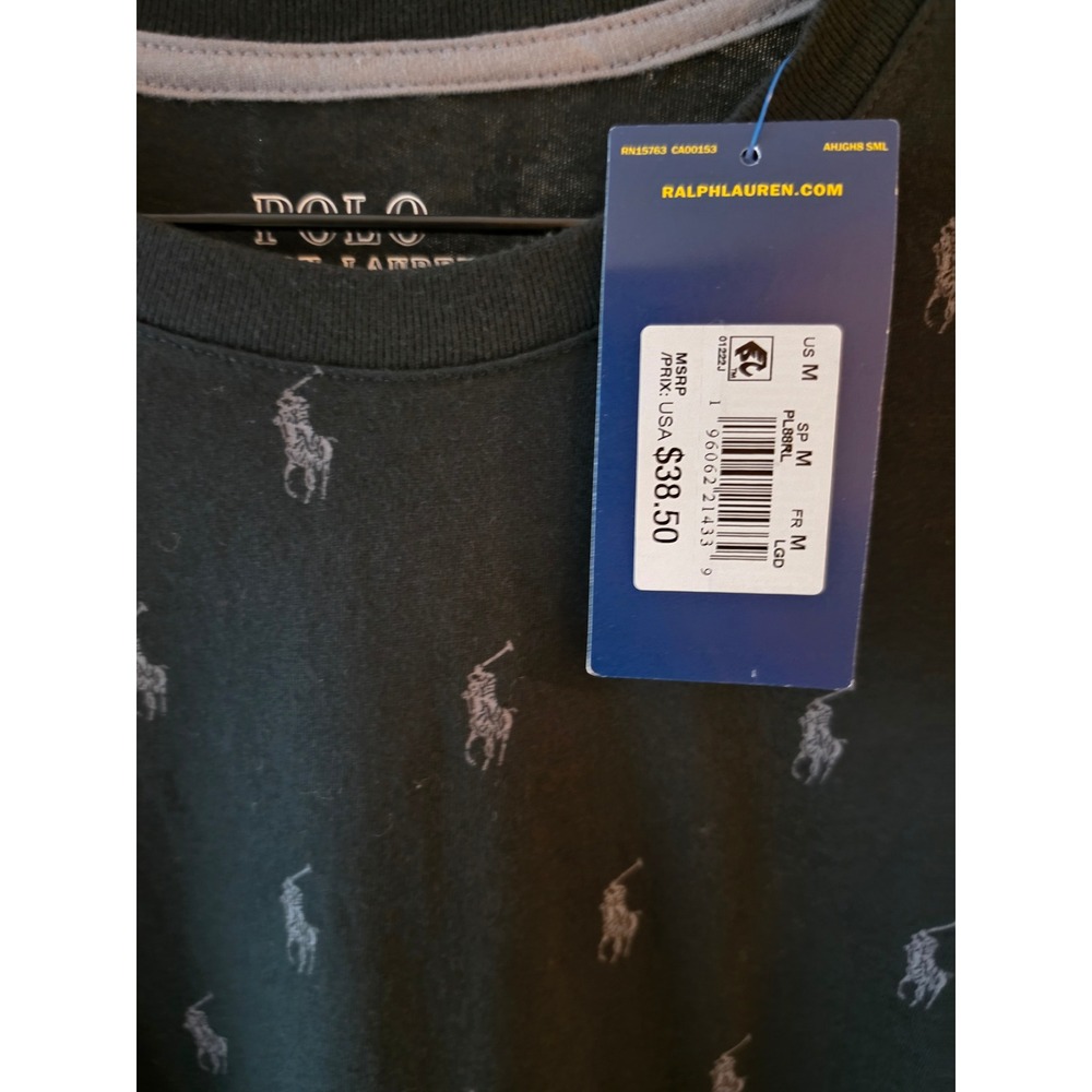 Polo Ralph Lauren Mens Black Grey All Over Pony Logo Print T-Shirt Medium NWT - Picture 8 of 8